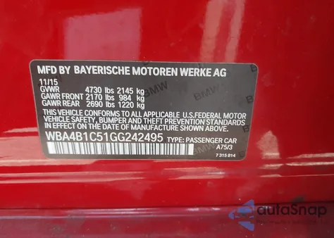 2016 BMW 435I Gran Coupe из США, поврежденный, VIN WBA4B1C51GG242495